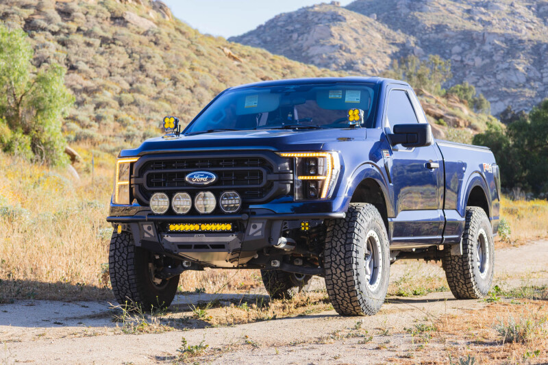 Ford F-150 Front Bumper - DV8 Offroad - Tube, Prerunner - Micro-texture black with gray skid plate accents - `21-`23